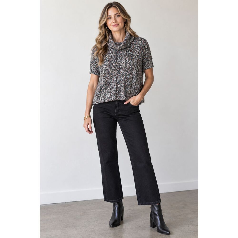 Matilda Jane Multicolor Marled Cowl Neck Short Sleeve Sweater XS/S